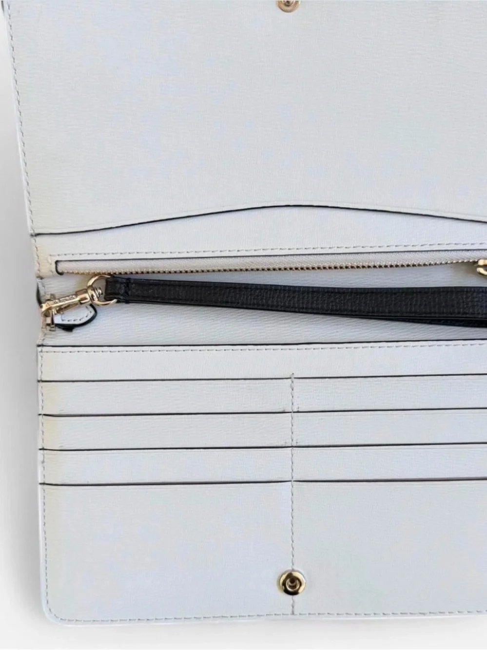 kate spade Black Pebbled Leather Logo Wallet with Gold Hardware